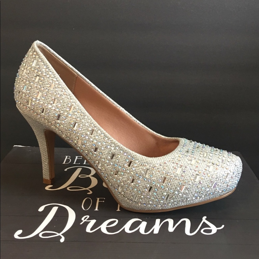 Women’s Sparkly Rhinestone Platform High Heel Pumps – Silver Glitter